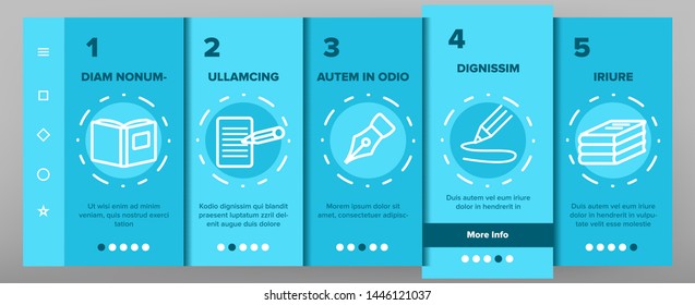 Literacy Linear Vector Onboarding Mobile App Page Screen. Humanities Pictograms Collection. Reading and Writing, School Education, University Study. Stationery Outline Illustrations