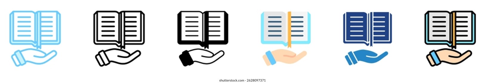 Estilo multi de la alfabetización, mini conjunto de iconos de ilustración. contorno, plano, glifo, color de línea. Vector para UI, UX, App, Web, digital o impreso, relacionado con días internacionales de alfabetización, educación.