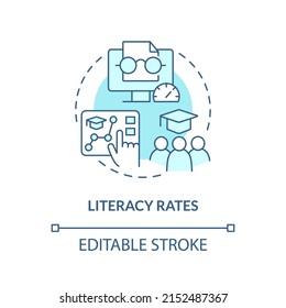 Literacy rates turquoise concept icon. Global cooperation. Measure of human progress abstract idea thin line illustration. Isolated outline drawing. Editable stroke. Arial, Myriad Pro-Bold fonts used