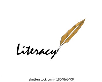 Literacy text with feather pen typography. Literacy day.