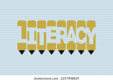Literacy text with Pen symbol creative ideas design, vector illustration graphic design. Literacy typography negative space word in pencil vector illustration.