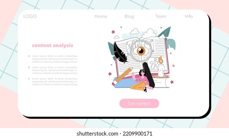 Literary critic web banner or landing page. Professional journalist making review and ranking piece of art. Specialist making an opinion on creative works. Flat vector illustration