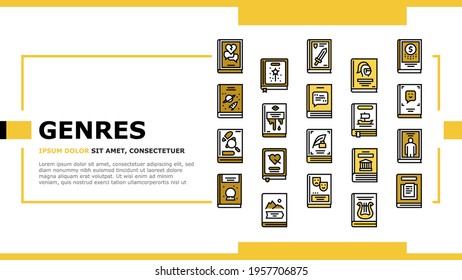 Literary Genres Books Landing Web Page Header Banner Template Vector. Drama And Fairy Tale, Fantasy And Historical, Business And Science Fiction Genres Illustration