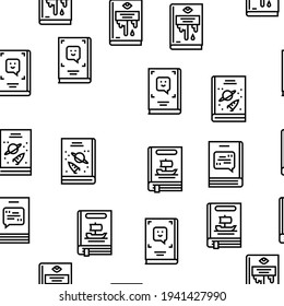 Literary Genres Books Vector Seamless Pattern Thin Line Illustration