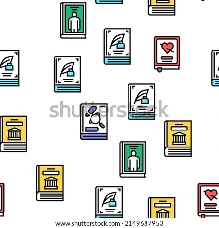 Literary Genres Books Vector Seamless Pattern Thin Line Illustration