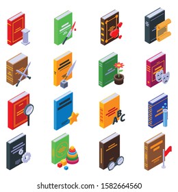 Literary genres icons set. Isometric set of literary genres vector icons for web design isolated on white background