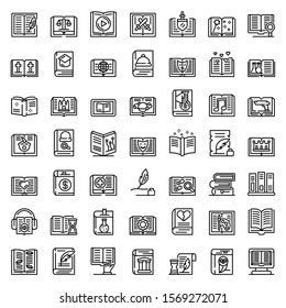 Literary genres icons set. Outline set of literary genres vector icons for web design isolated on white background