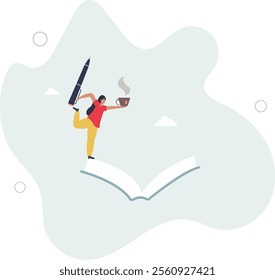 Literature author occupation with creative writer skills. New story character or poetry typing from imagination and inspiration.flat characters.