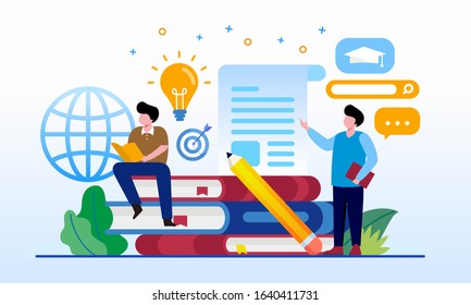 Literature book, learning, reference online, student, idea education landing page website illustration flat vector template 