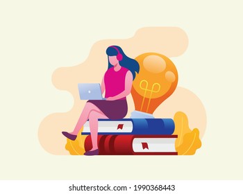 Libro de literatura, aprendizaje, referencia en línea, estudiante, página de inicio de la educación de ideas ilustración de página web de vector plana 