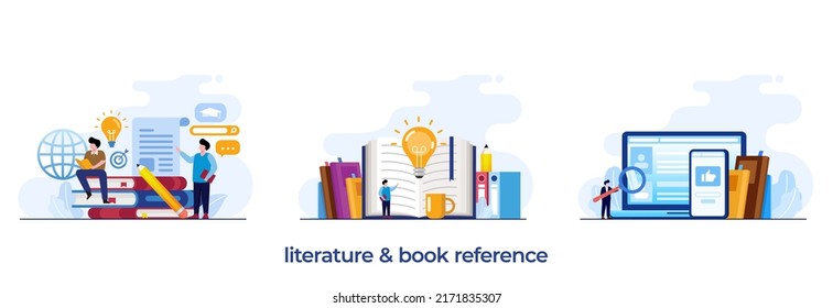 literature and book reference, education concept, knowledge, book library, flat illustration vector