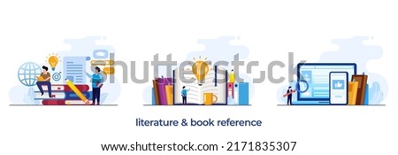 literature and book reference, education concept, knowledge, book library, flat illustration vector