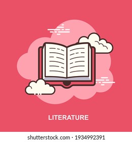 Literature books reading on red background flat concept design