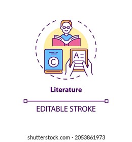 Literature concept icon. Copyright object idea thin line illustration. Literary production. Poems, books, novels, fictional characters. Vector isolated outline RGB color drawing. Editable stroke