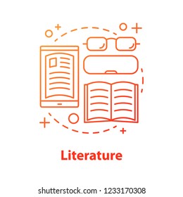 Literature concept icon. Library idea thin line illustration. Books reading. Vector isolated outline drawing