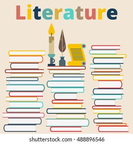 Literature concept vector illustration in flat style. A stack of books to read.