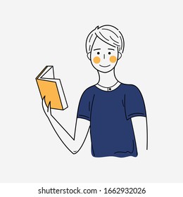 Literature fan. Boy studying with some books. Young student boy. Education and learning concept. Boy with book. Boy who love to Read. Reading Books concept. Flat cartoon vector illustration.