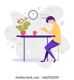 Literature fan. Boy studying with some books. Young student boy. Education and learning concept. Boy with book. Boy who love to Read. Reading Books concept. Flat cartoon vector illustration.