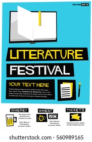 Literature Festival (Flat Style Vector Illustration Quote Poster Design) Event Invitation with Venue and Time Details