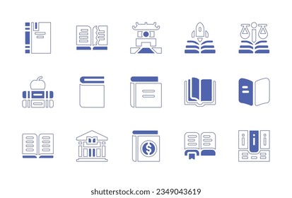 Literature icon set. Duotone style line stroke and bold. Vector illustration. Containing book, temple, of, literature, science, fiction, law, study, open, books, library.