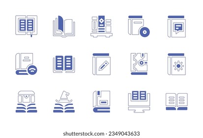 Literature icon set. Duotone style line stroke and bold. Vector illustration. Containing open, book, books, digital, spellbook, literature, ebook.