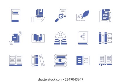 Literature icon set. Duotone style line stroke and bold. Vector illustration. Containing book, education, search, literature, change, science, read, library, open.