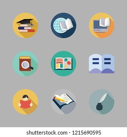 literature icon set. vector set about reading, quill, book and open book icons set.