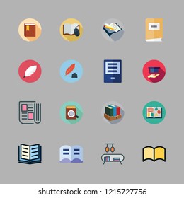 literature icon set. vector set about quill, open book, ebook and ereader icons set.