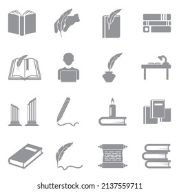 Literature Icons. Gray Flat Design. Vector Illustration.