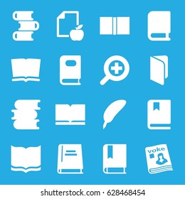 Literature icons set. set of 16 literature filled icons such as book, paper and apple, magazine, zoom in