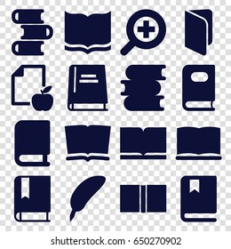 Literature icons set. set of 16 literature filled icons such as book, paper and apple, zoom in