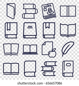 Literature icons set. set of 16 literature outline icons such as book, paper and apple, magazine
