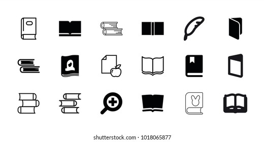 Literature icons. set of 18 editable filled and outline literature icons: book, zoom in, paper and apple, feather