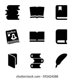 literature icons set. Set of 9 literature filled icons such as book, magazine