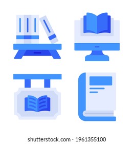 Literature icons set = book shelf, ebook, signage store, book. Perfect for website mobile app, app icons, presentation, illustration and any other projects.