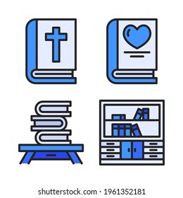 Literature icons set (Filled Line) = bible, romance book, book, furniture. Perfect for website mobile app, app icons, presentation, illustration and any other projects.