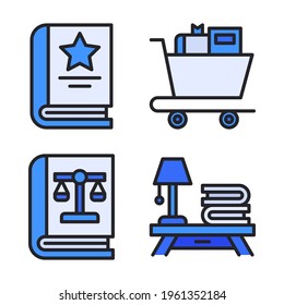 Literature icons set (Filled Line) = star book, trolley book, law book, lamp. Perfect for website mobile app, app icons, presentation, illustration and any other projects.