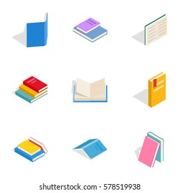 Literature icons set. Isometric 3d illustration of 9 literature vector icons for web