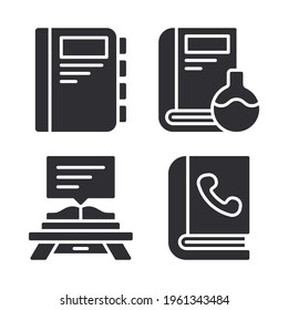 Literature icons set notebook, science book, reading, phone book. Perfect for website mobile app, app icons, presentation, illustration and any other projects.