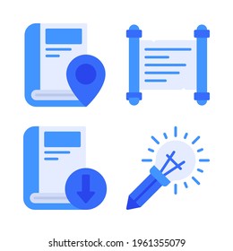 Literature icons set = pin book, manuscript, download book, pencil lamp . Perfect for website mobile app, app icons, presentation, illustration and any other projects.