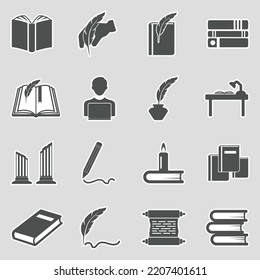 Literature Icons. Sticker Design. Vector Illustration.