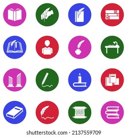Literature Icons. White Flat Collection In Circle. Vector Illustration.