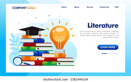 Literature landing page website illustration vector template 