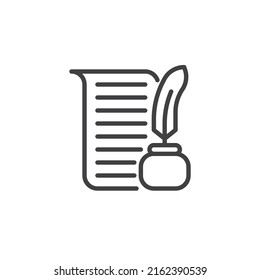 Literature lesson line icon. linear style sign for mobile concept and web design. Paper scroll and ink pen outline vector icon. Symbol, logo illustration. Vector graphics
