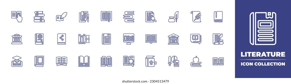 Literature line icon collection. Editable stroke. Vector illustration. Containing book, literature, open book, research, library, medical book, science, online library, learning, search.