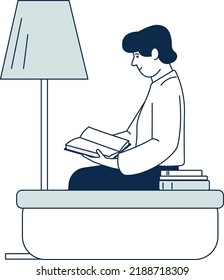 Literature lover reading book. Comfortable resting place