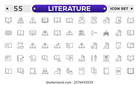 Literature outline icon collection. Set of vector line icons of education for modern concepts, web, and apps. Set of flat signs and symbols for web and apps.
