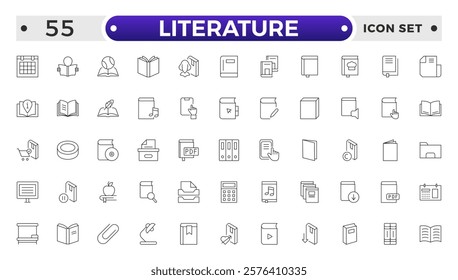 Literature outline icon collection. Set of vector line icons of education for modern concepts, web, and apps. Set of flat signs and symbols for web and apps.
