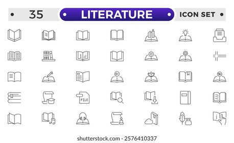 Literature outline icon collection. Set of vector line icons of education for modern concepts, web, and apps. Set of flat signs and symbols for web and apps.
