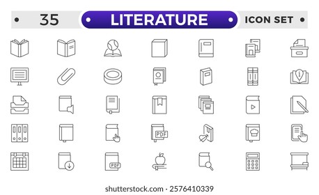 Literature outline icon collection. Set of vector line icons of education for modern concepts, web, and apps. Set of flat signs and symbols for web and apps.
